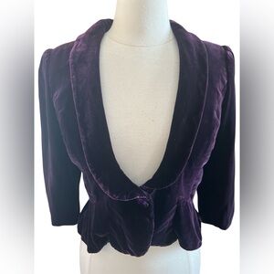 Loft Ann Taylor Purple Velvet Blazer w/Purple Plastic Diamond cut Buttons Size 8